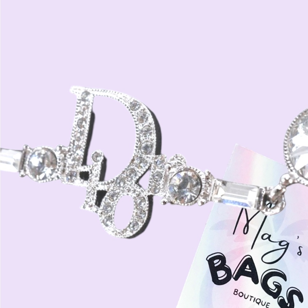 Dior: Crystal Logo Bar Rhinestone Silver Necklace - Picture 8 of 16